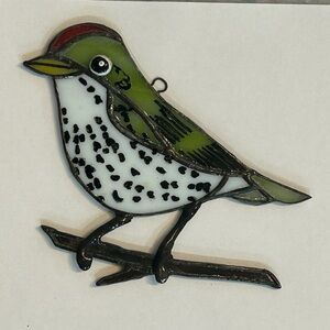 Stained Glass Bird Ornament - Green and White